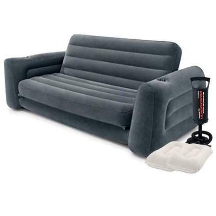 Надувной диван Intex 66552-2, 203 х 231 х 66 см, с подушкам и ручным насосом. Флокированный диван трансформер 2 в 1 - 1