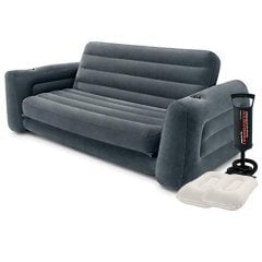 Надувной диван Intex 66552-2, 203 х 231 х 66 см, с подушкам и ручным насосом. Флокированный диван трансформер 2 в 1
