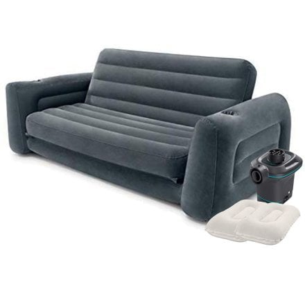 Надувной диван Intex 66552-4, 203 х 231 х 66 см, с электрическим насосом и подушками. Флокированный диван трансформер 2 в 1. - 1