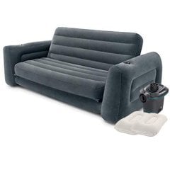 Надувний диван Intex 66552-4, 203 х 231 х 66 см, з електричним насосом та подушками. Флокований диван трансформер 2 в 1