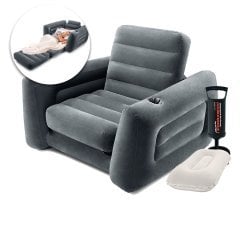 Надувное кресло Intex 66551-2, 224 х 117 х 66 см, с ручным насосом и подушкой , черное