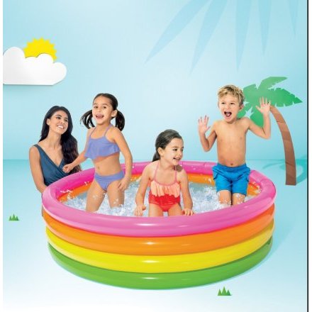 Дитячий надувний басейн Intex 56441-3 «Райдуга», 168 х 46 см, з кульками 10 шт, тентом, підстилкою та насосом - 2
