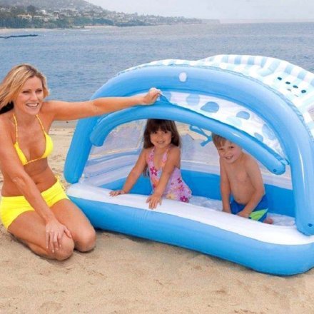 Детский надувной бассейн Intex 57406 «Пляж» с навесом, 163 х 112 х 15 см - 2