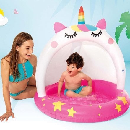 Дитячий надувний басейн Intex 58438-3 «Єдиноріг» з навісом, 102 х 102 см, з кульками 10 шт, тентом, підстилкою, насосом - 4