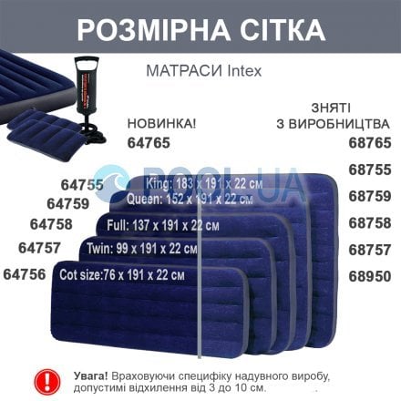 Надувний матрац Intex 68765, 152 х 203 х 22 см, із двома подушками, насосом. Двомісний - 4