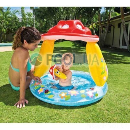 Дитячий надувний басейн Intex 57114-2 «Грибочок», 102 х 89 см, з навісом, кульками 10 шт, підстилкою, насосом - 4