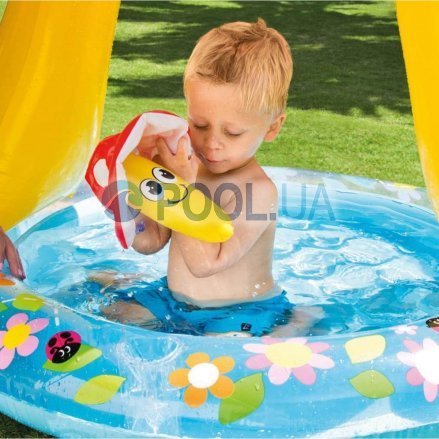 Дитячий надувний басейн Intex 57114-2 «Грибочок», 102 х 89 см, з навісом, кульками 10 шт, підстилкою, насосом - 6