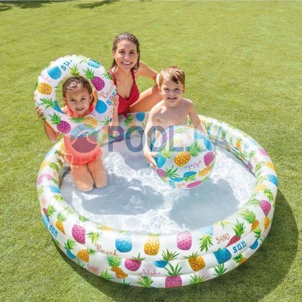 Детский надувной бассейн Intex 59469-3 «Ананас», 132 х 28 см, с мячом и кругом, с шариками 10 шт, тентом, подстилкой, насосом - 6