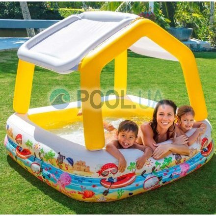 Дитячий надувний басейн Intex 57470-1 «Акваріум» зі знімним навісом, жовтий, 157 х 157 х 122 (24) см, з кульками 10 шт - 3
