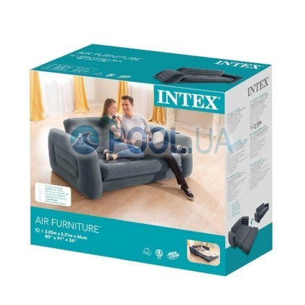 Надувний диван Intex 66552-2, 203 х 231 х 66 см, з подушкам та ручним насосом. Флокований диван трансформер 2 в 1 - 2