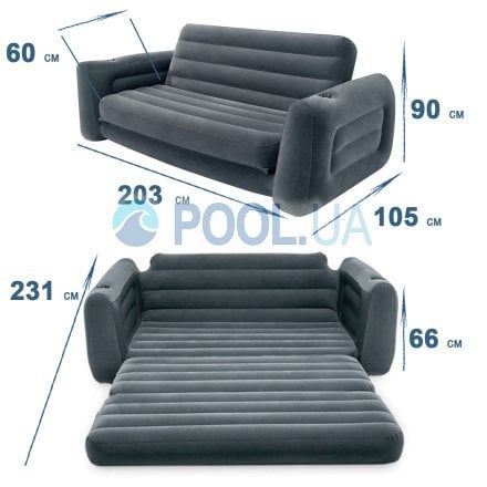 Надувной диван Intex 66552-4, 203 х 231 х 66 см, с электрическим насосом и подушками. Флокированный диван трансформер 2 в 1. - 5