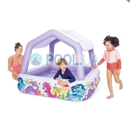 Детский надувной бассейн Intex 57470-2 «Аквариум» со съемным навесом, сиреневый, 157 х 157 х 122 (24) см, с шариками 10 шт, подстилкой и насосом. - 7