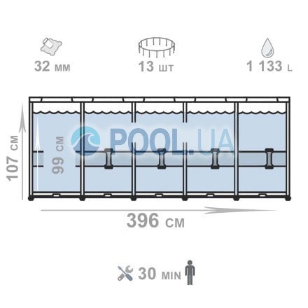 Каркасний басейн Bestway 561FY, 396 x 107 см (2 006 л/год, драбина, тент, навіс від сонця) - 10
