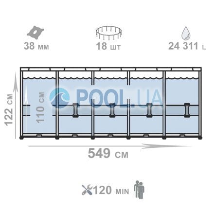 Каркасний басейн Intex 26732, 549 x 122 см (5 678 л/год, драбина, підстилка, тент) - 4