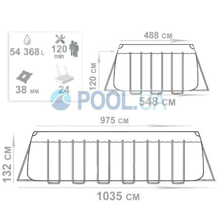 Каркасний басейн Intex 26378, 975 х 488 х 132 см (11 г/год - 10 000 л/год, драбина, тент, підстилка, набір для догляду, сітка ) - 17