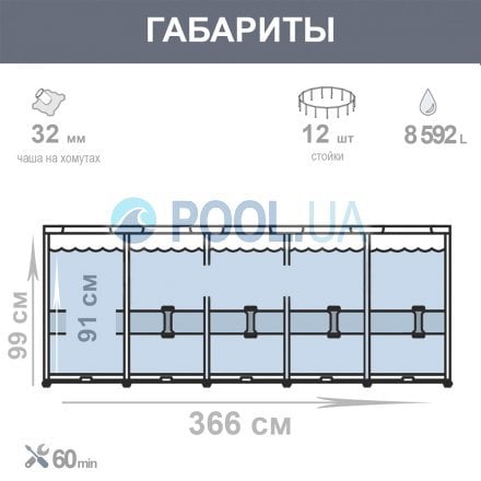 Каркасный бассейн Intex 26716 - 5, 366 x 99 см (3 785 л/ч, лестница, подстилка, тент) - 5