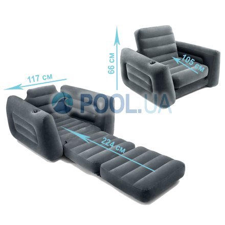 Надувное кресло Intex 66551-2, 224 х 117 х 66 см, с ручным насосом и подушкой , черное - 16