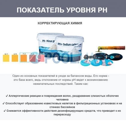 Комплексный набор химии «Аква Аптечка» InPool 80512 для корректировки баланса воды, к объему бассейна 13 ÷ 27 м³  (pH+ 300г, pH- 700г, шок хлор 1 кг,  флокер 1 кг, тесты) - 4